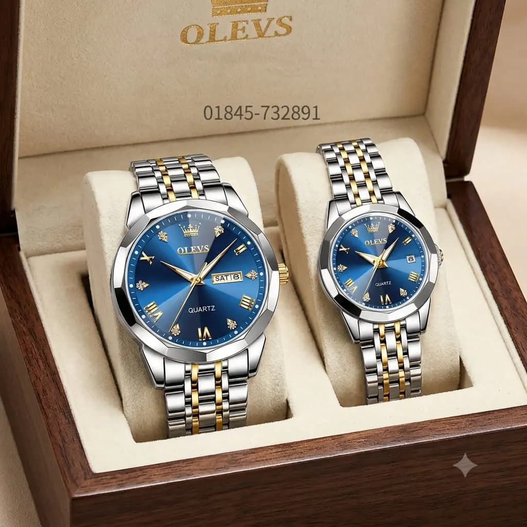 OLEVS কাপল ঘড়ি নীল (২পিস 