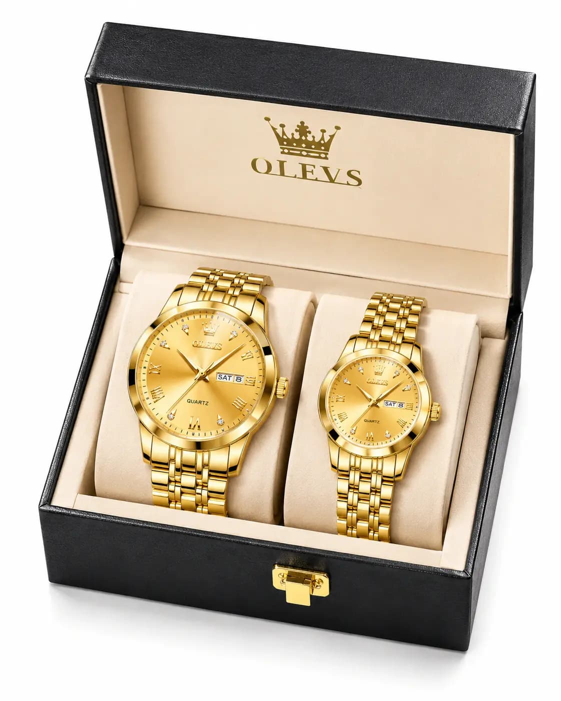 OLEVS কাপল সম্পূর্ণ সোনালী ঘড়ি (২পিস 